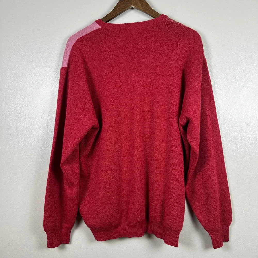 Gionfriddo Men's L V-Neck Sweater Red Pink Geometric Merino Wool Made in Italy